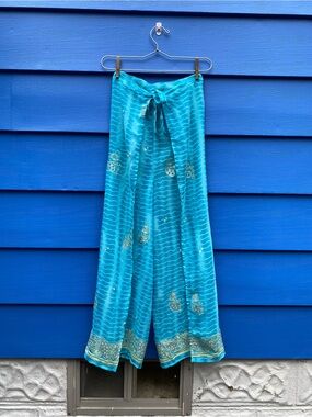 Turquoise Blue Tie-Waist Wrap Pants